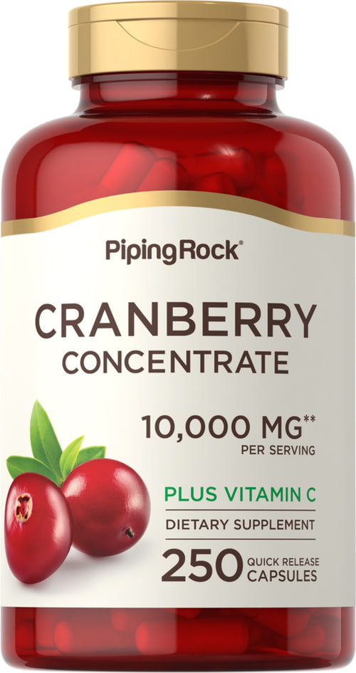 크랜베리 농축액 플러스 비타민 C 10,000 mg (1회 복용량당) 250 빠르게 방출되는 캡슐     