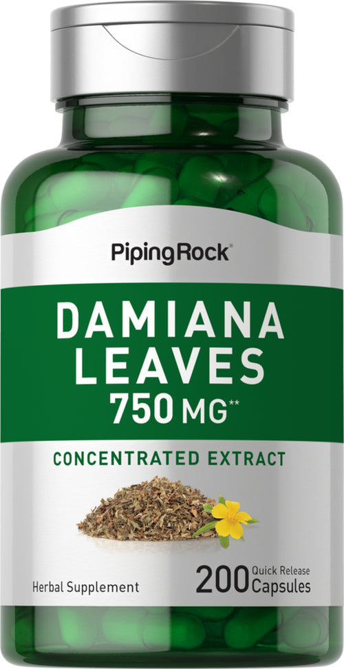 Hojas de damiana  750 mg 200 Cápsulas de liberación rápida     