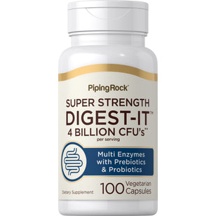 Digest-IT Multi Enzymes Super Strength with Probiotics, 100 Vegetarian Capsules Bottle