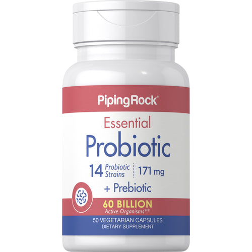 Essential Probiotic 14 Strains 60 Billion Organisms + Prebiotic, 50 Vegetarian Capsules Bottle
