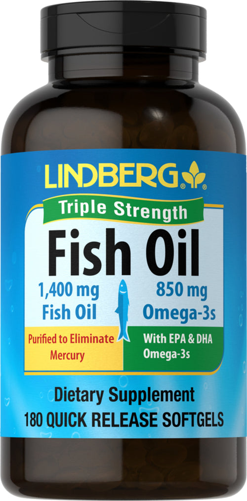 Fish Oil Triple Strength (900 มก. แอคทีฟโอเมกา-3) 1400 mg 180 ซอฟต์เจลแบบปล่อยตัวยาเร็ว     
