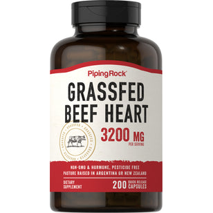 Grass Fed Beef Heart, 3200 mg (per serving), 200 Quick Release Capsules Bottle