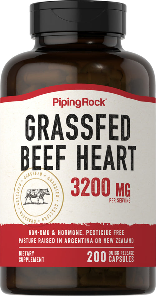Grass Fed Beef Heart, 3200 mg (per serving), 200 Quick Release Capsules Bottle