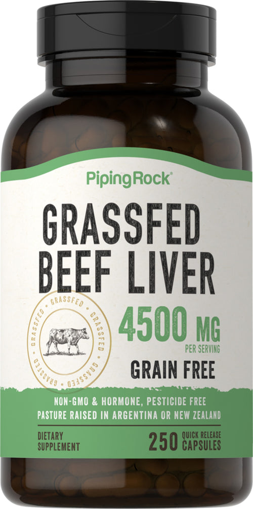 Grass Fed Beef Liver, 4500 mg (per serving), 250 Quick Release Capsules Bottle