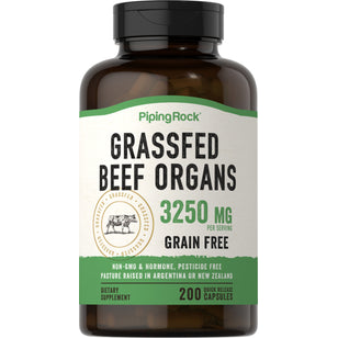 Grass Fed Beef Organs, 3250 mg (per serving), 200 Quick Release Capsules Bottle