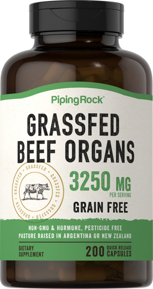 Grass Fed Beef Organs, 3250 mg (per serving), 200 Quick Release Capsules Bottle