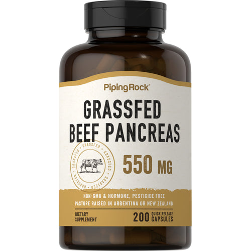 ตับอ่อนวัวที่เลี้ยงด้วยหญ้า 550 mg 200 แคปซูลแบบปล่อยตัวยาเร็ว     