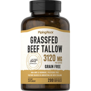 ไขวัวที่เลี้ยงด้วยหญ้า 3120 mg (ต่อการเสิร์ฟ) 200 ซอฟต์เจลแบบปล่อยตัวยาเร็ว     