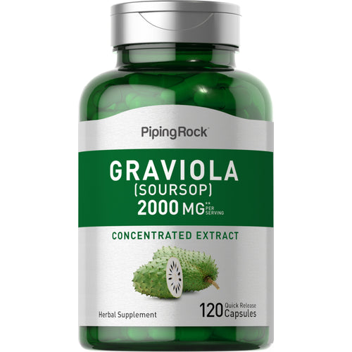 Graviola Soursop 2000 mg (ต่อการเสิร์ฟ) 120 แคปซูลแบบปล่อยตัวยาเร็ว     