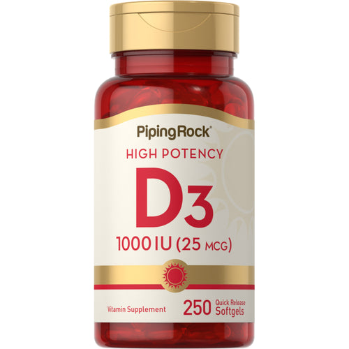 High Potency Vitamin D3, 1000 IU, 250 Quick Release Softgels Bottle