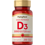 Vitamina D3 de alta potencia  5000 IU 250 Cápsulas blandas de liberación rápida     