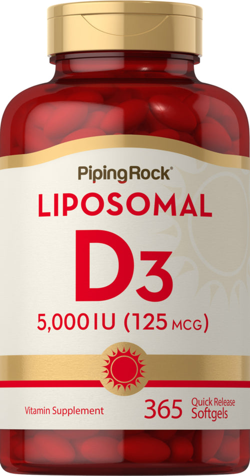 Liposomaalinen D3-vitamiini 5,000 IU 365 Pikaliukenevat geelit     