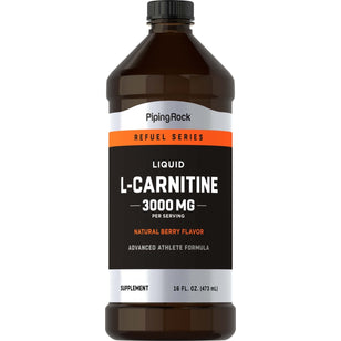 L-Carnitina Líquida (Sabor Natural Frutas Vermelhas) 3000 mg (por dose) 16 fl oz 473 ml Frasco conta-gotas  