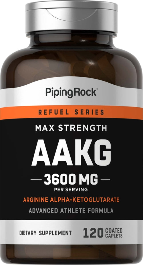 Max Strength AAKG Arginine Alpha-Ketoglutarate (Nitric Oxide Enhancer), 3600 mg (per serving), 120 Coated Caplets Bottle