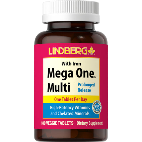 Mega One multivitamin med jern (forlenget frigjøring) 180 Vegetarianske tabletter       