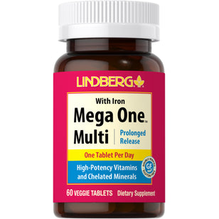 Mega One multivitamin med jern (forlenget frigjøring) 60 Vegetarianske tabletter       