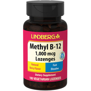Metyl B-12-sugtabletter (naturlig bärsmak) 1000 mcg 100 Vegetariska sugtabletter     