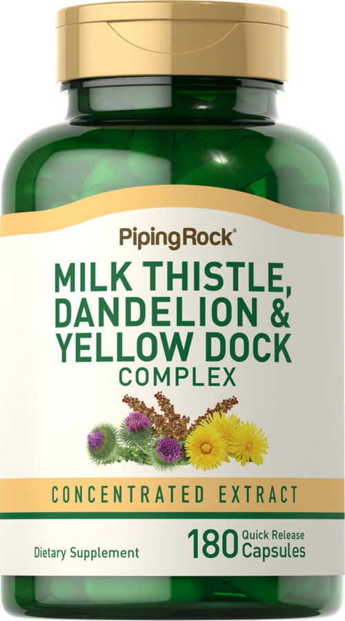 Milk Thistle, Dandelion และ Yellow Dock 180 แคปซูลแบบปล่อยตัวยาเร็ว       