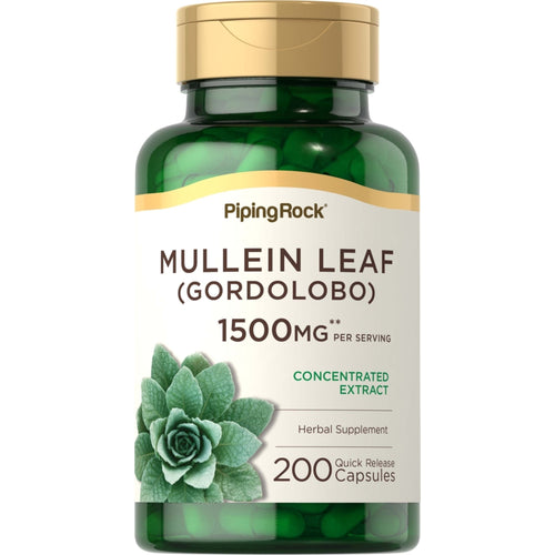 ใบ Mullein (Gordolobo) 1500 mg (ต่อการเสิร์ฟ) 200 แคปซูลแบบปล่อยตัวยาเร็ว     