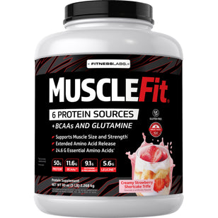 MuscleFit Protein Powder (Creamy Strawberry Shortcake Trifle), 5 lb (2.268 kg) Bottle