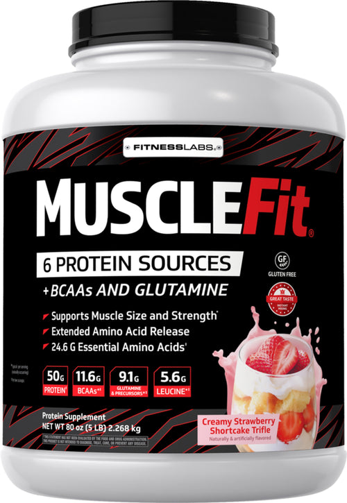 โปรตีน MuscleFIt (ไอศกรีมสตรอว์เบอร์รี) 5 ปอนด์ 2.268 กก. ขวด    