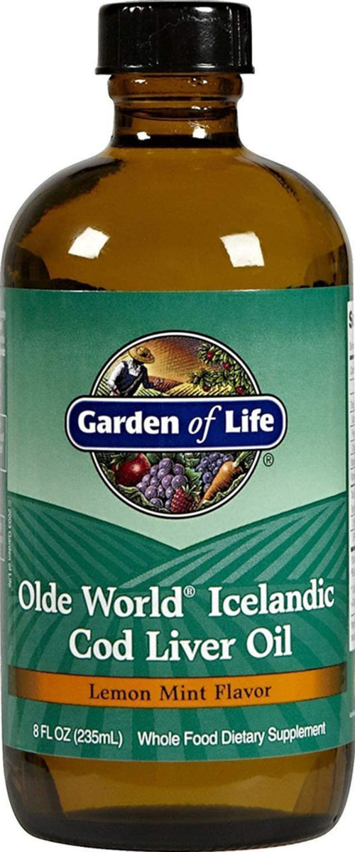 Islandzki olej z wątroby dorsza Olde World w płynie (cytryna, mięta) 8 Uncje sześcienne 236 ml Butelka    