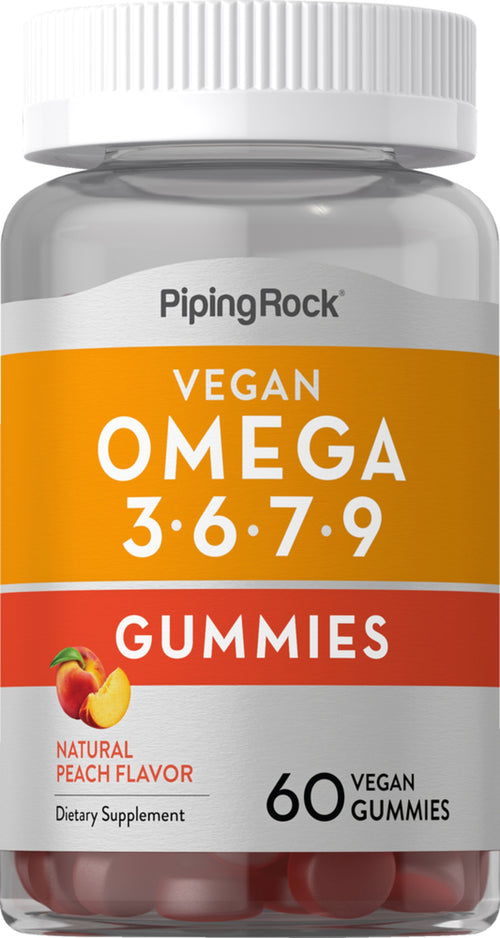 Omega 3-6-7-9 (Natural Peach), 60 Vegan Gummies Bottle