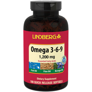 Oméga 3-6-9 Poisson, Lin, Bourrache 1200 mg 180 Capsules molles à libération rapide     