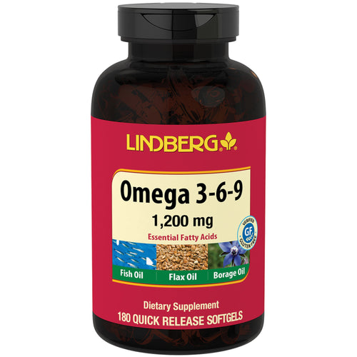 Oméga 3-6-9 Poisson, Lin, Bourrache 1200 mg 180 Capsules molles à libération rapide     