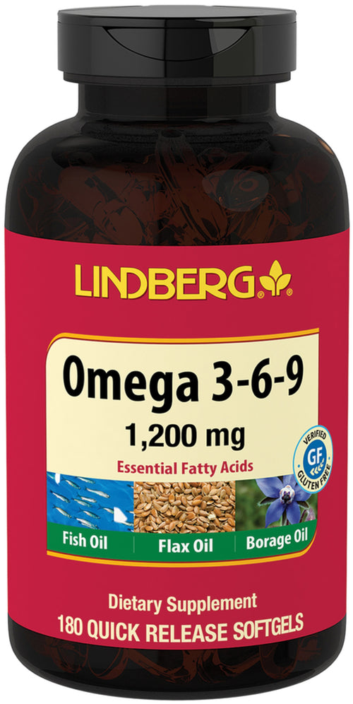 Omega 3-6-9, ryby, len i ogórecznik lekarski 1200 mg 180 Miękkie kapsułki żelowe o szybkim uwalnianiu     