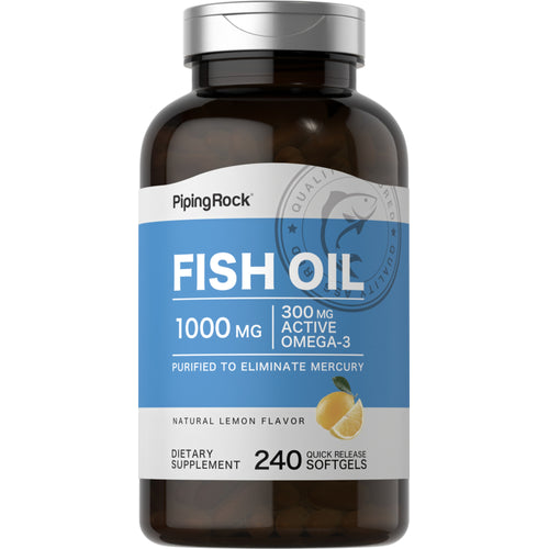 Omega-3 Ulei de peşte Cu aromă de lămâie 1000 mg 240 Geluri cu eliberare rapidă     