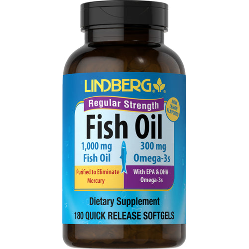 Omega-3-fiskeolie med almindelig styrke (citron) 1000 mg 180 Softgel for hurtig frigivelse     