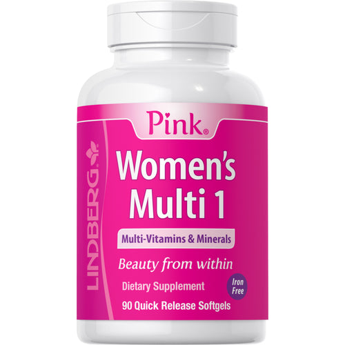 Pink Women multivitamin 1 järnfri 90 Snabbverkande gelékapslar       