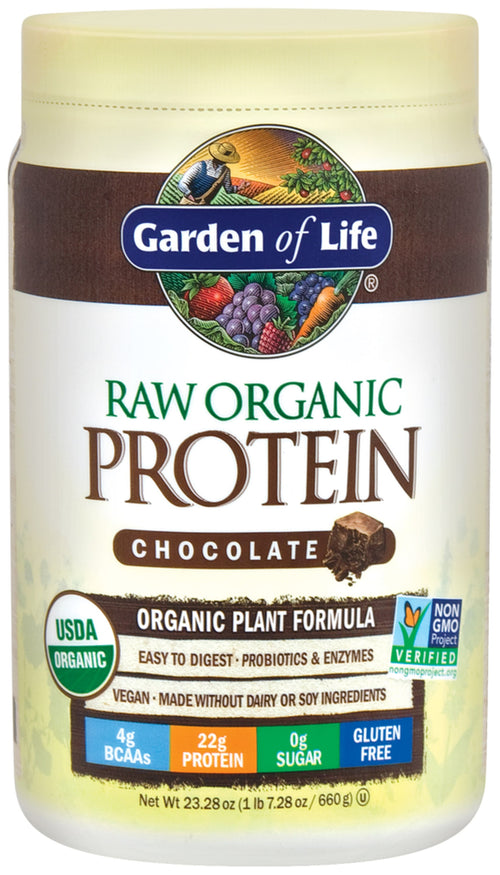 Rått organisk planteproteinpulver (sjokolade) 23.28 ounce 660 g Flaske    