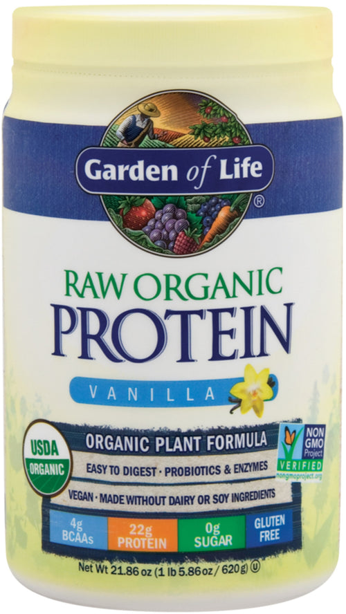 Rått organisk planteproteinpulver (vanilje) 21.86 ounce 620 g Flaske    