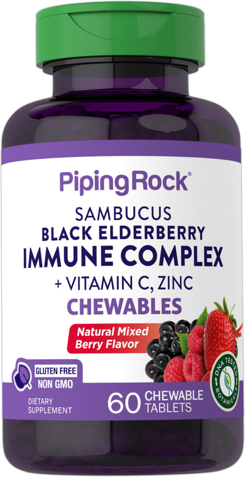 Sambucus, musta seljanmarja -immuuniyhdiste C-vitamiinin ja sinkin kanssa (luonnonmarja) 60 Pureskeltavat tabletit       