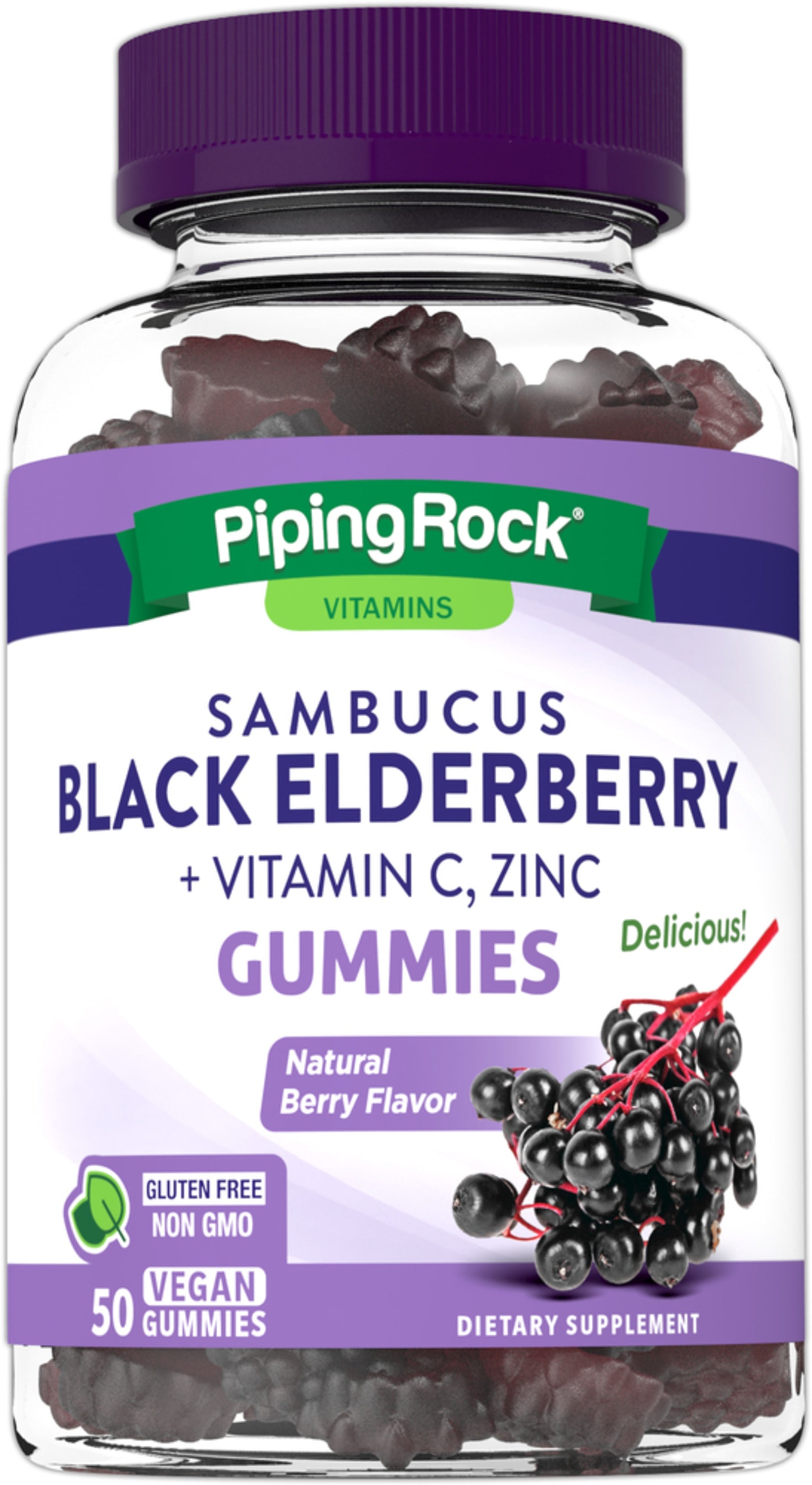 Sambucus Black Elderberry plus C & Zinc Gummies (Natural Berry), 50 ...