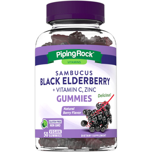 Sambucus Black Elderberry plus C & Zinc Gummies (Natural Berry), 50 Vegan Gummies
