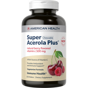 Super acerola pluss vitamin C tyggbar (naturlig bær) 500 mg 250 Kjeks som kan tygges     