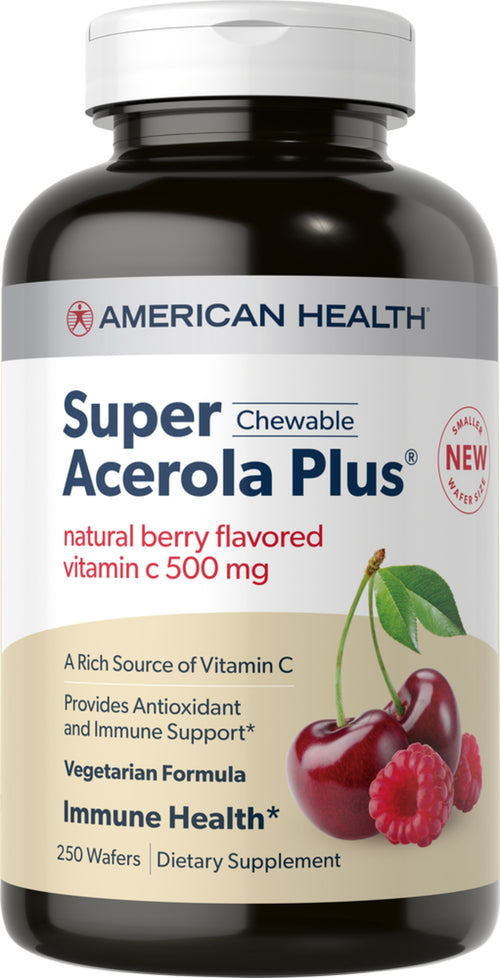 Super acerola pluss vitamin C tyggbar (naturlig bær) 500 mg 250 Kjeks som kan tygges     