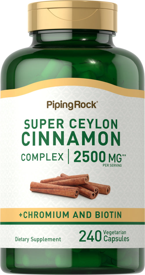 Super complex de scorţişoară cu Crom şi Biotină 2500 mg (per porție) 240 Capsule vegetariene     