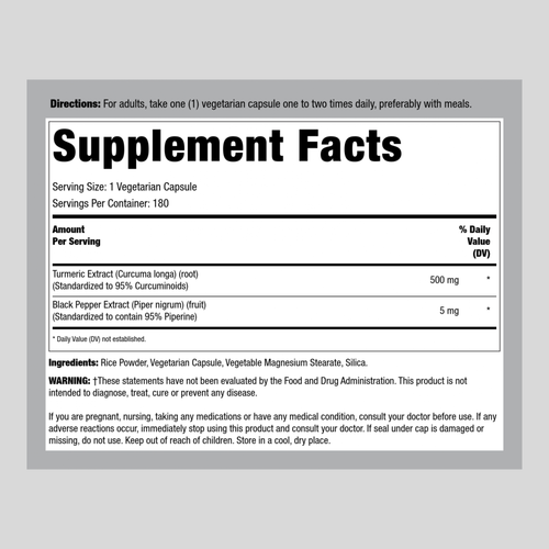 Turmeric Curcumin Standardized Extract, 500 mg, 180 Vegetarian Capsules