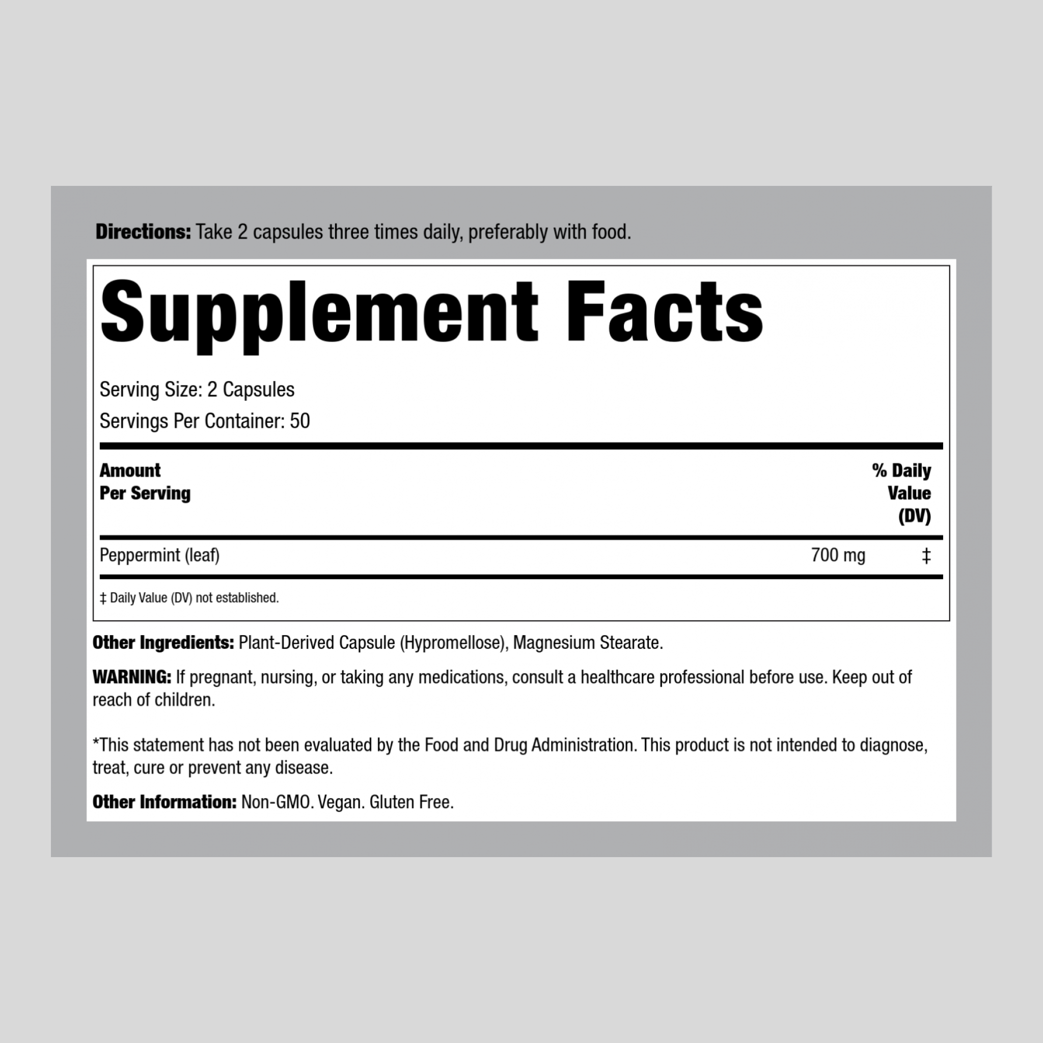 Peppermint Leaf, 700 mg (per serving), 100 Vegetarian Capsules