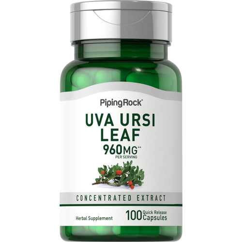 Uva Ursi Leaf (Bearberry), 960 mg (per serving), 100 Quick Release Capsules -Bottle