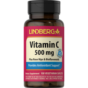 Vitamin C 500 mg plus Rose Hips & Bioflavonoids, 100 Vegetarian Caplets