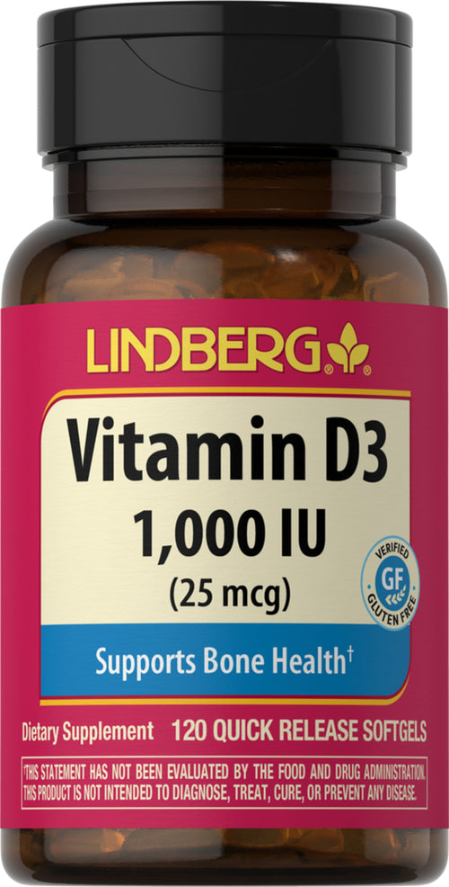 Vitamin D 3 1000 IU 120 Softgel for hurtig frigivelse     