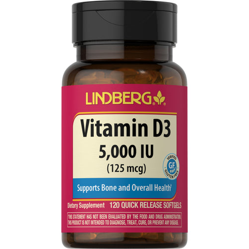 Vitamin D 3 5000 IU 120 Softgel for hurtig frigivelse     