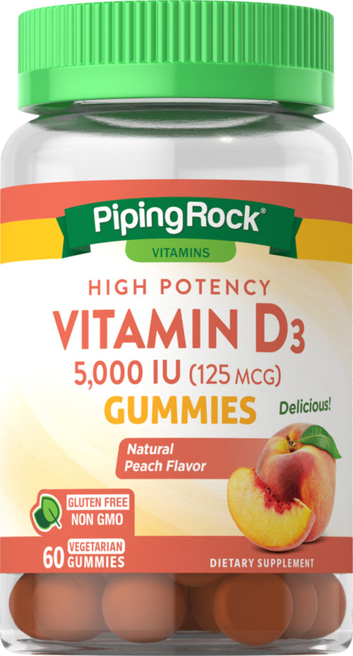 Vitamin D3 Gummies (Natural Peach), 5000 IU, 60 Vegetarian Gummies