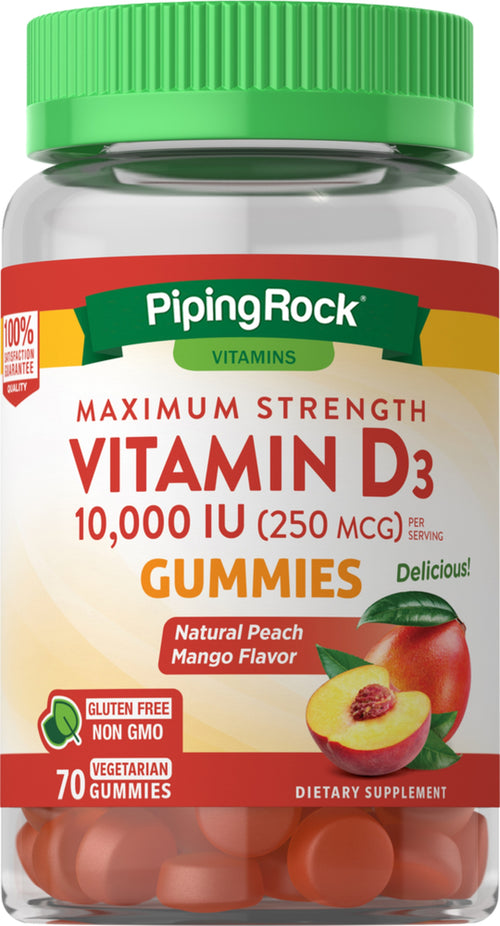 Vitamin D3 Gummies (Natural Peach Mango), 10000 IU, 70 Vegetarian Gummies