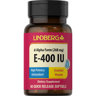 Vitamin E-400 IU (d-alfa-tokoferol) 60 Softgel for hurtig frigivelse       
